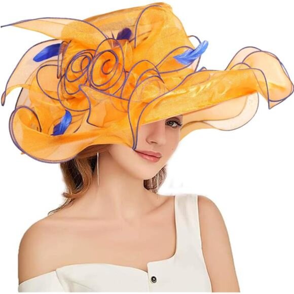 Women Sun Hat Church Wide Brim Yellow - Picture 1 of 7